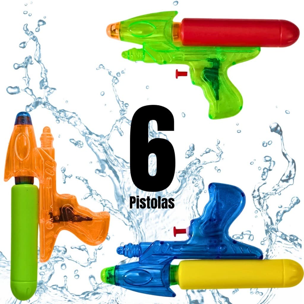 Kit 6 Pistolas Arma De Brinquedo Verão Aquática Lança Água Diversão Piscina Praia Dispara Jato