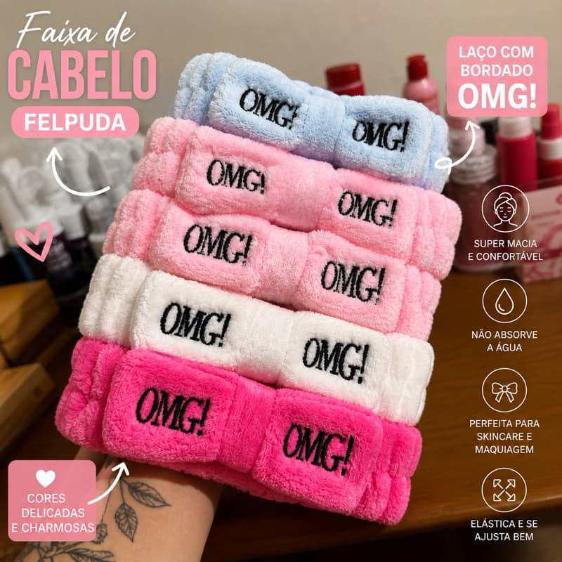 Faixa de Cabelo Felpuda com Laço para Skincare Maquiagem Lavar o Rosto
