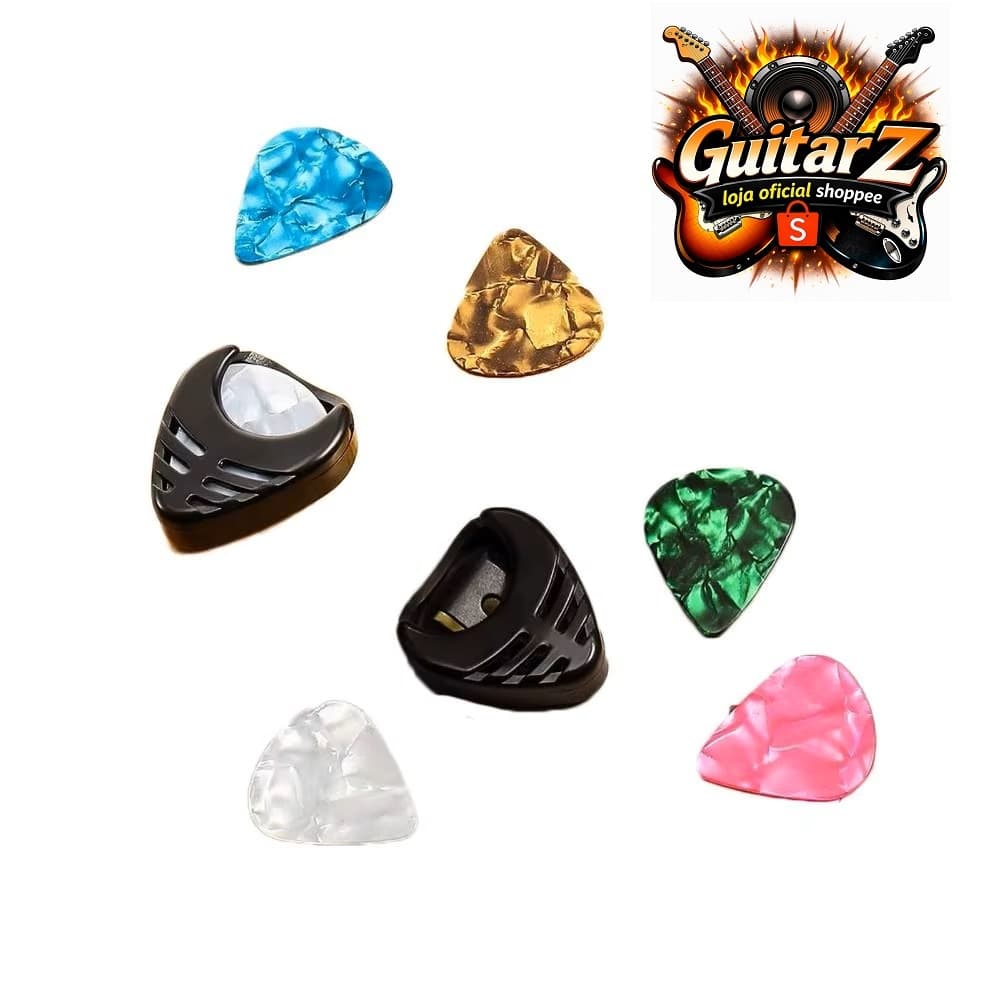 Suporte para Palhetas p/ Violão Guitarra Baixo Ukulele Porta Palheta + 5 Palhetas