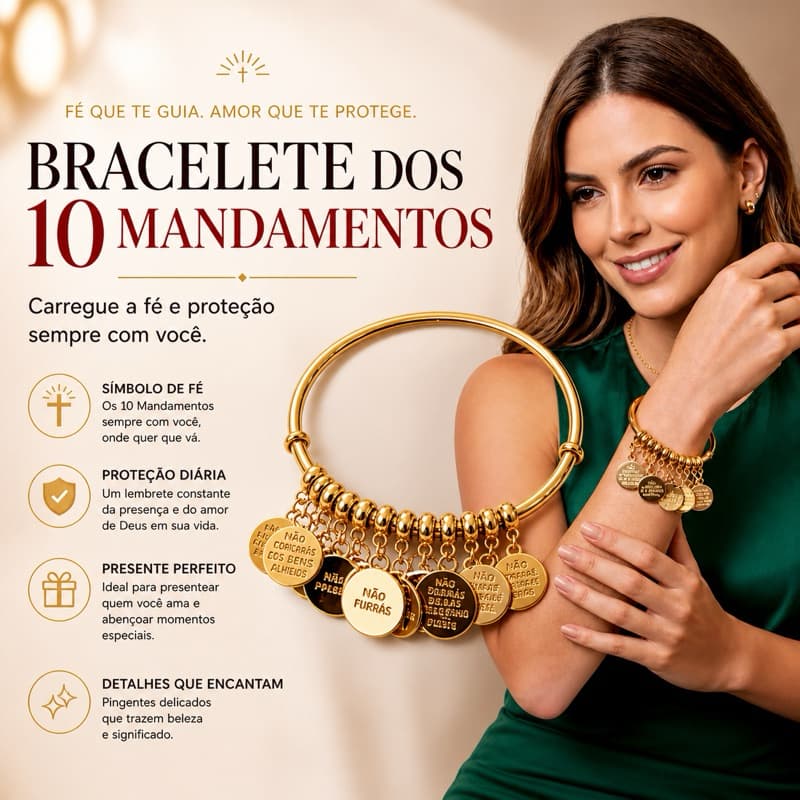 Bracelete dourado 10 mandamentos l Pulseira Cristã pingentes l Acessório feminino Religioso Presente