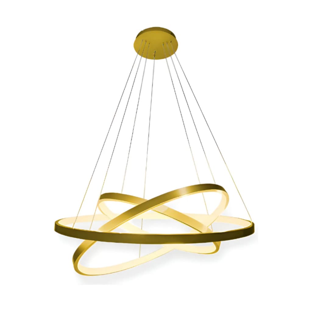 Lustre Led Moderno Pendente 3 Arcos Anéis 60cm 89w Dourado