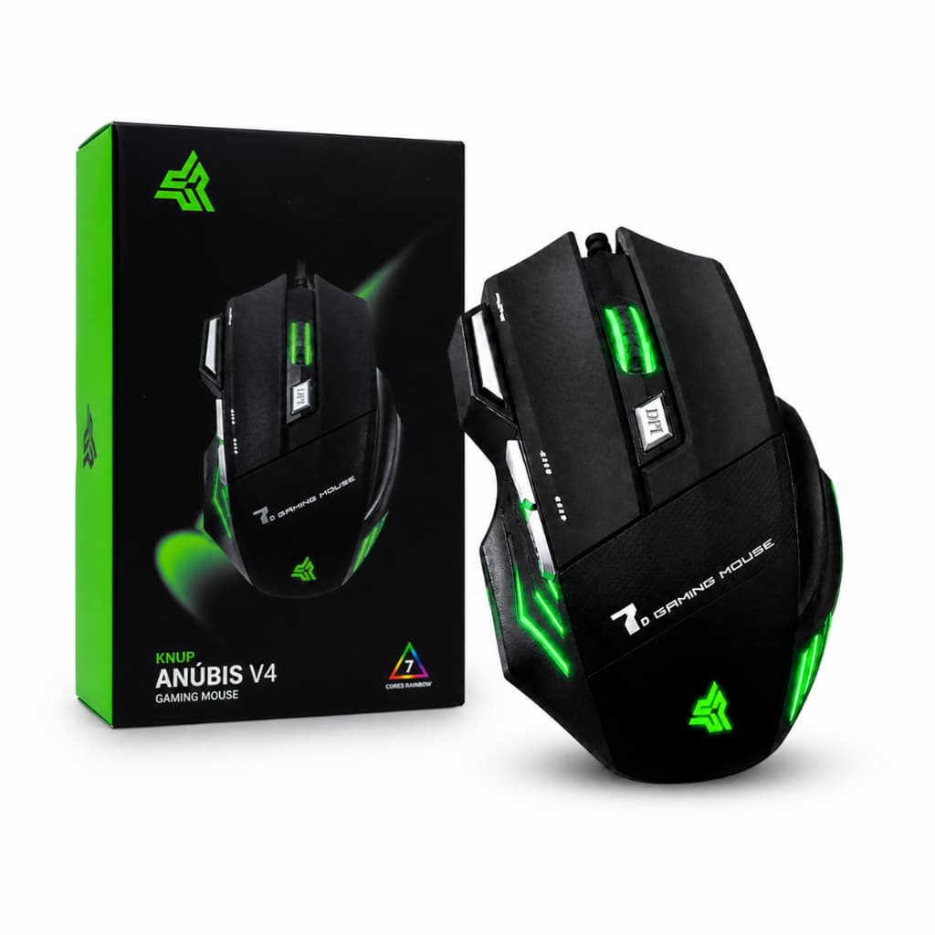 Mouse Gamer Knup Anúbis V4 RGB LED Alta Precisão Até 3200 DPI