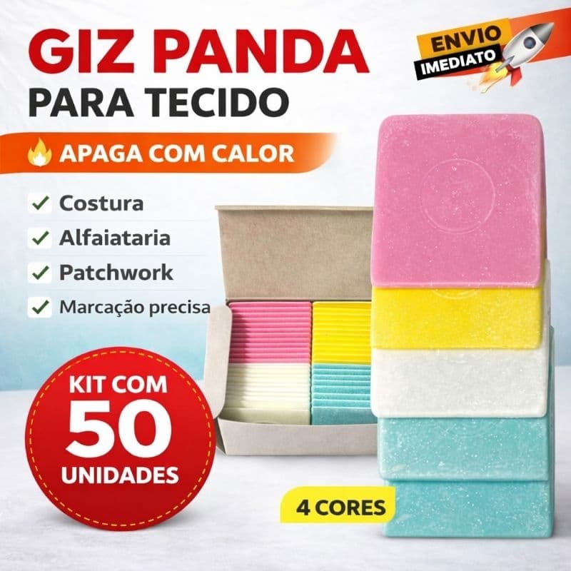 Kit Giz Panda Colorido para Tecido Costura Patchwork Apaga com Calor