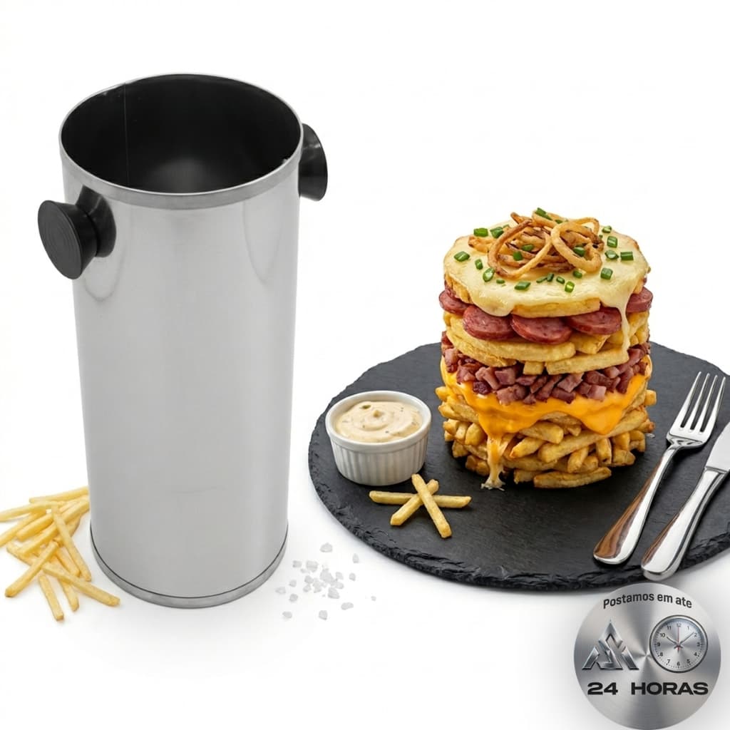 Forma Torre de Batata Inox 30cm Molde Bacon Calabresa Chips Fritura Profissional
