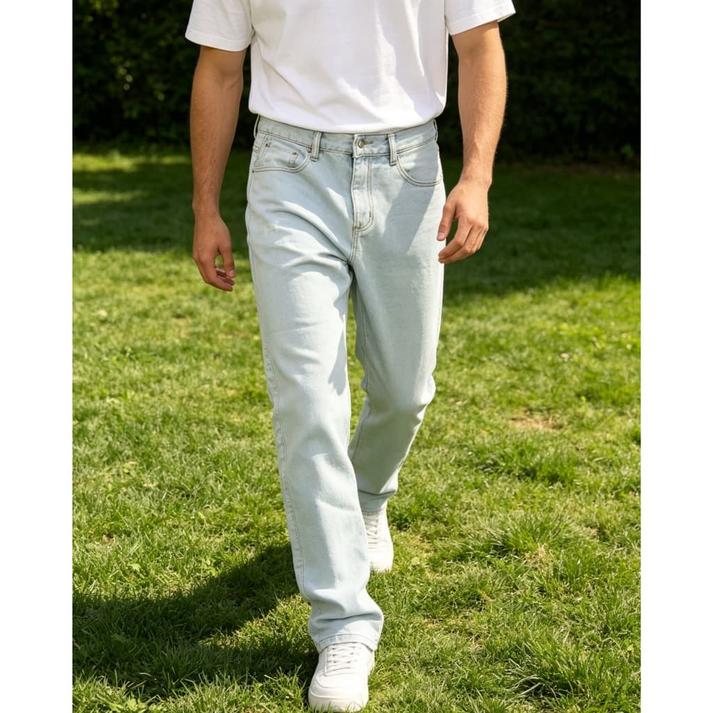 Calça jeans masculina retrô lavagem clara azul gelo | Calça jeans masculina casual versátil para o dia a dia e trabalho