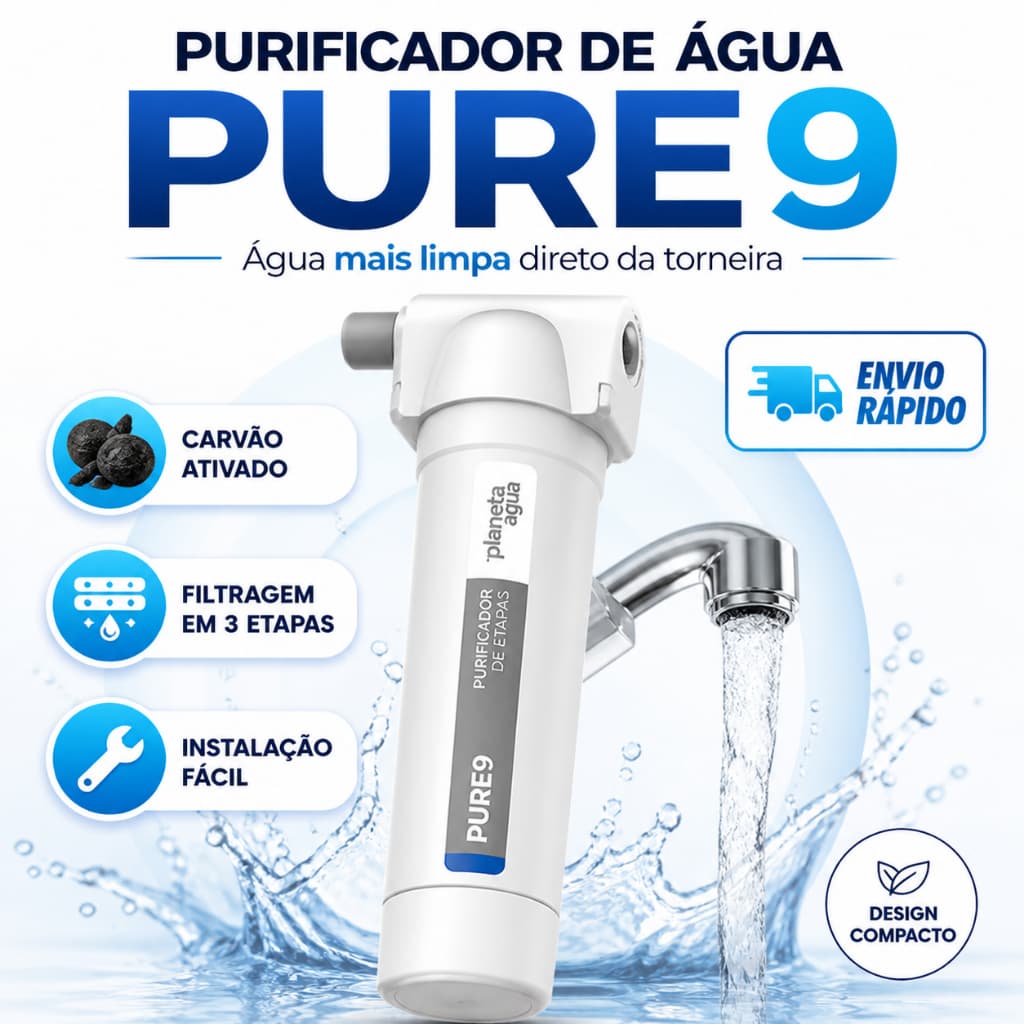 Purificador Planeta Água Filtro Pure9 Rosca 1/2 Pia Torneira Cor Branco