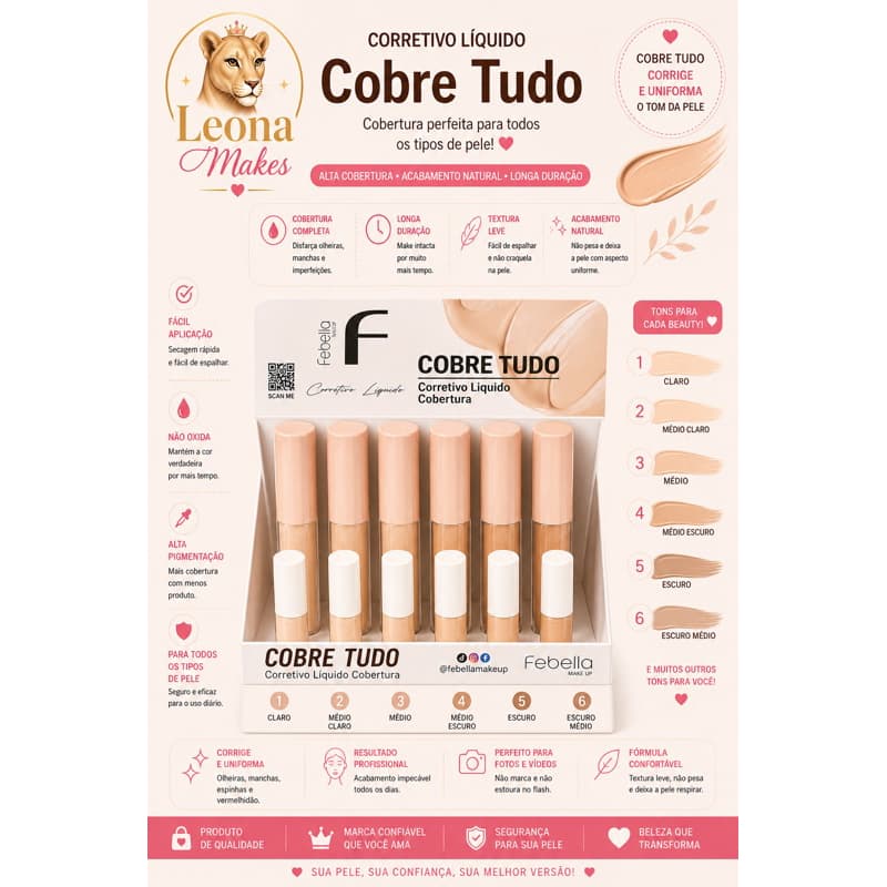 Corretivo Líquido Cobre Tudo Febella – Alta Cobertura