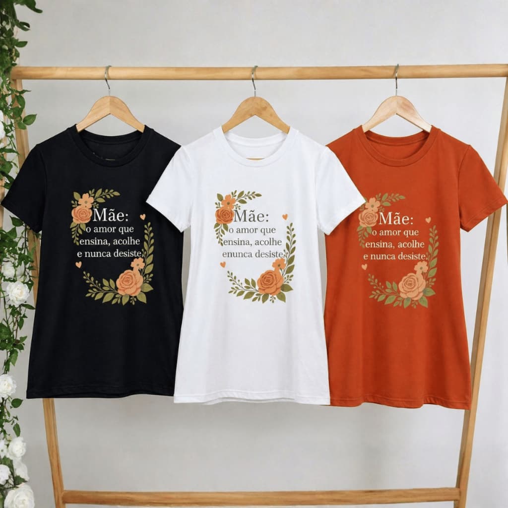 Kit 3 Camiseta Blusa Dia Das Mães T-shirt Presente Estampa Mãe Amor Que Ensina e Nunca Desiste
