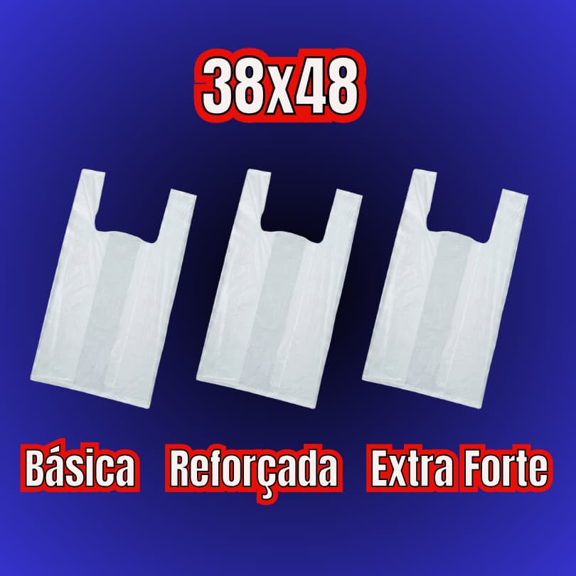 Sacola Plástica 38x48 1.000 Unidades | Básica, Reforçada e Extra Forte | Virgem, Branca