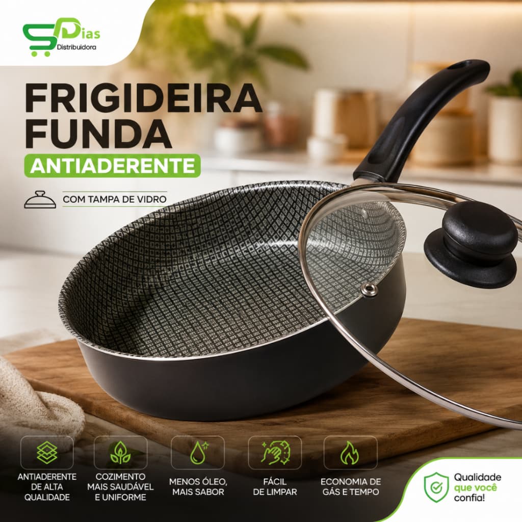 Frigideira Funda Antiaderente 20cm Prepara Receitas com Menos Óleo e Fácil Limpeza