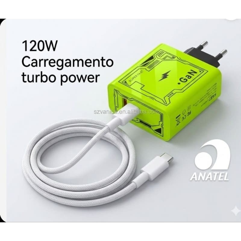 Carregador Turbo X-cell 120W Com 1 Saída UBS e 1 Saída Tipo-c Compatível iPhone