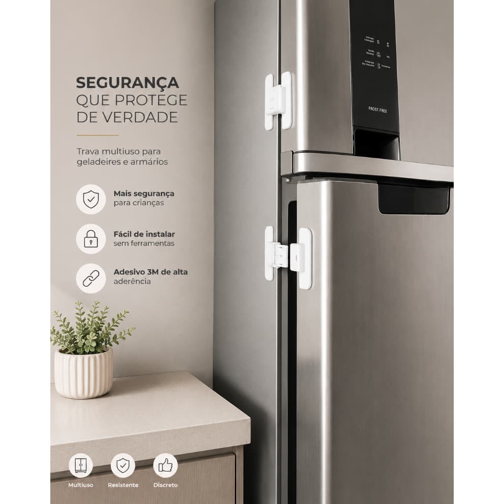Trava de Segurança Bebê e Pet Multiuso | Adesivo Forte  | Armário, Gaveta, Porta e Geladeira