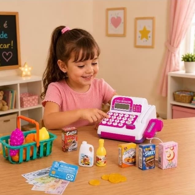 Caixa Registradora com Calculadora Luz e Som Acessórios Dinheirinho Mercadinho Brinquedo Infantil