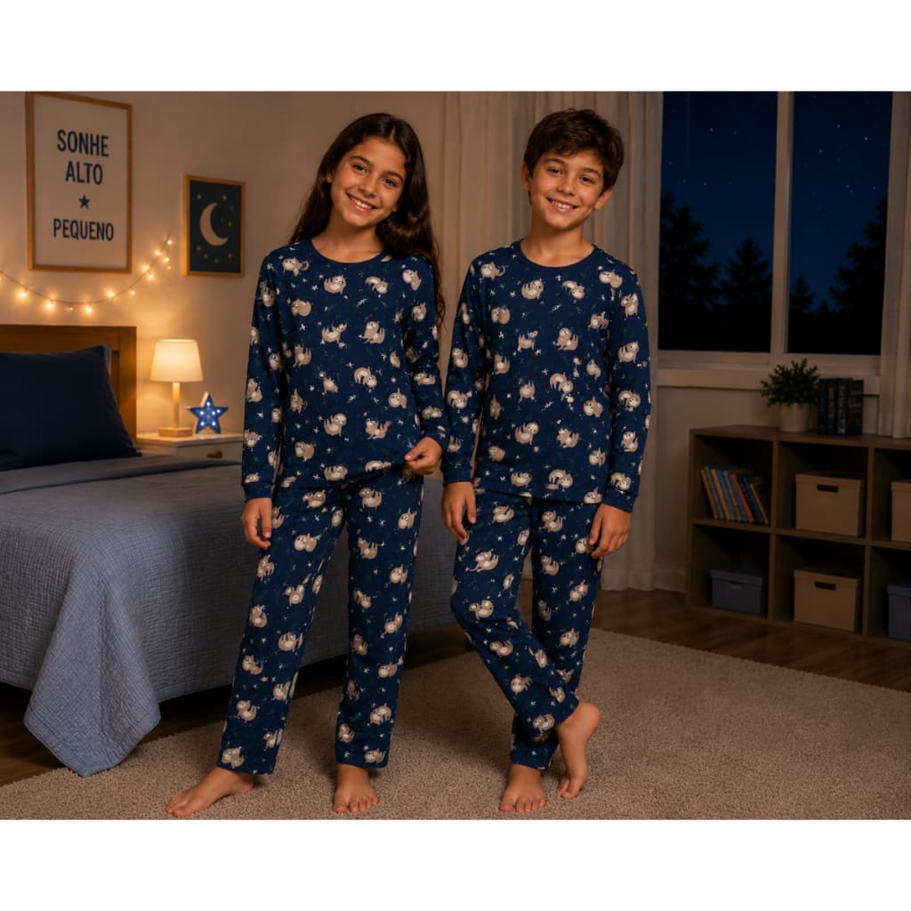pijama infantil feminino e masculino manga longa inverno 4 a 12 anos longo