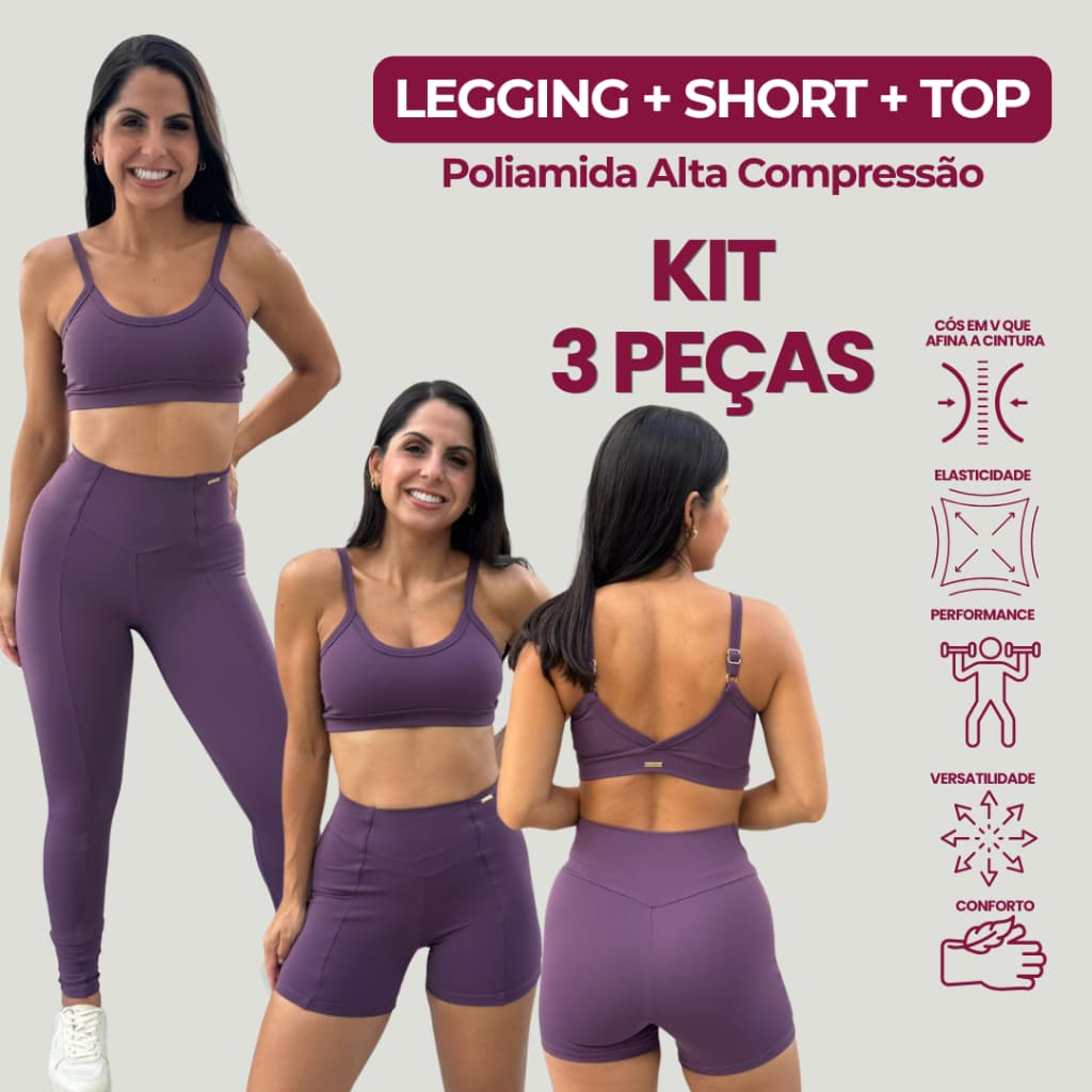 Trio Legging + Short + Top Bright Nagoya Fitness Feminino Adulto - Conforto e Modelagem que Valoriza