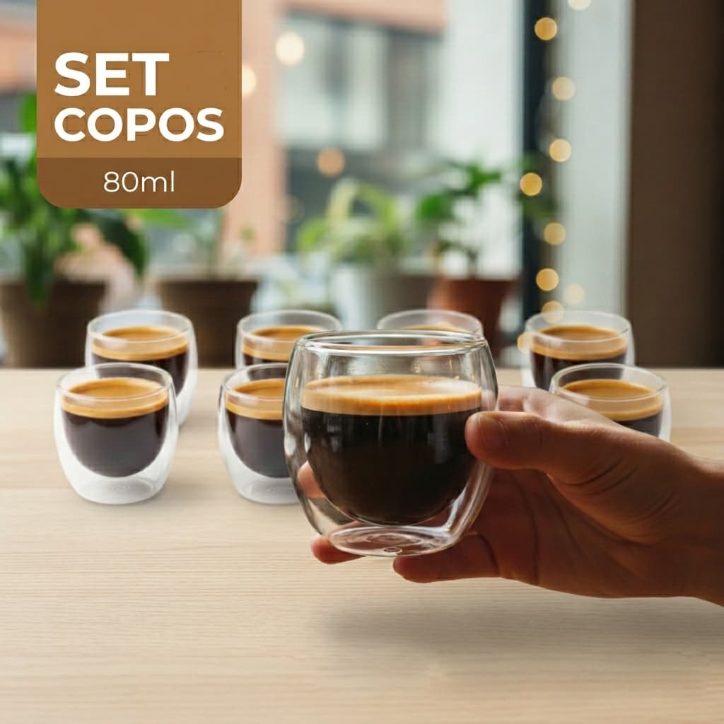 Kit Jogo Copos Parede Dupla Vidro Borossilicato 80ml Café Espresso 2, 4, 6, 8 ou 10 Unidades