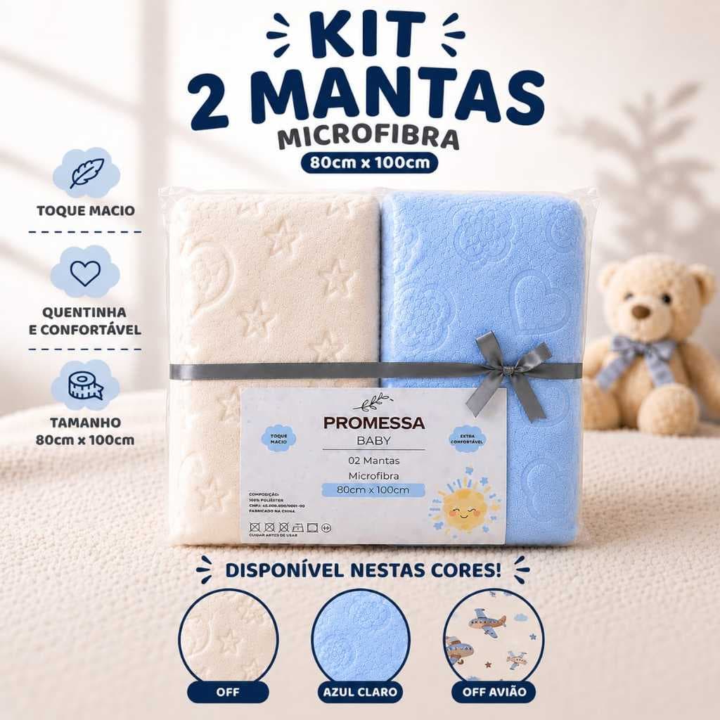 Kit 2 Mantas Bebê 3D Microfibra Ultra Macia | Cobertor Mantinha Maternidade Menino Perfeita