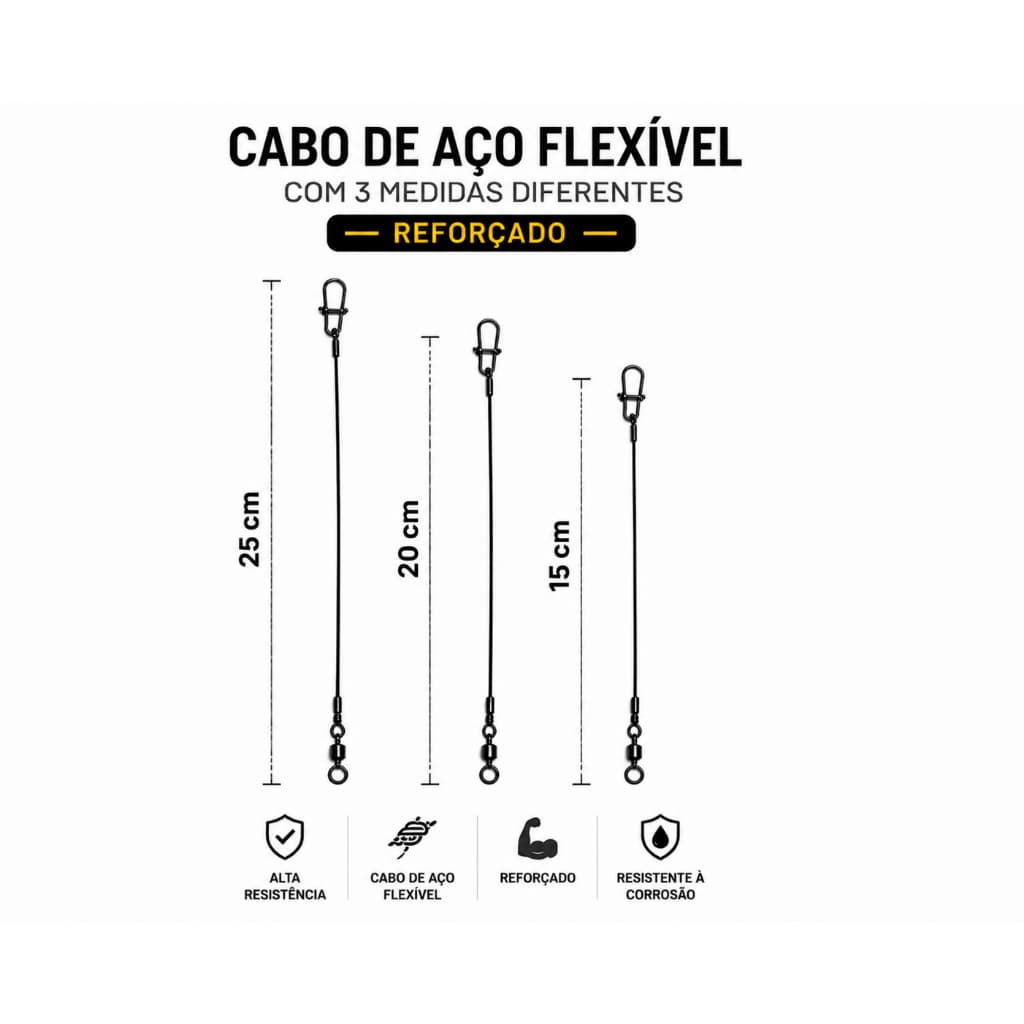kit C/15 Snap reforçado Cabo Aço C/ Girador Encastroado Castor para peixes de dentição