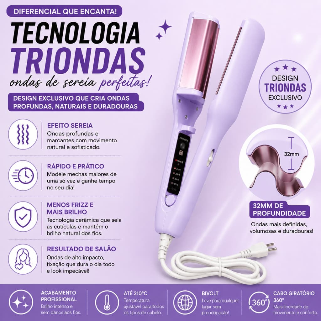Modelador de Ondas Cachos Sereia Automático Ondulador Cerâmica Trondas Cachos Perfeitos Wavy Bivolt