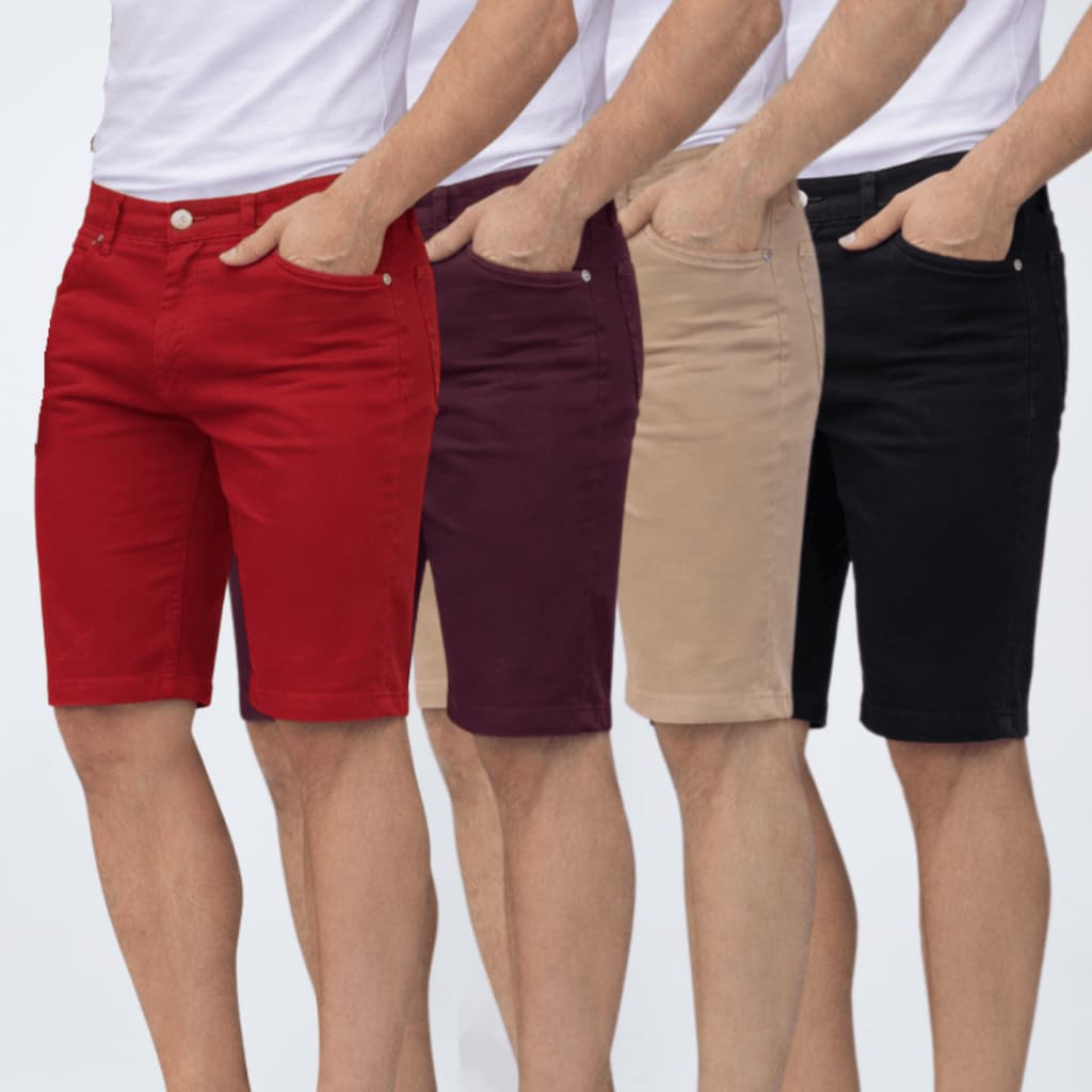 KIT 2 Peças De Bermuda Sarja Colorida Brim Premium Masculino Diversas Cores Com Elastano