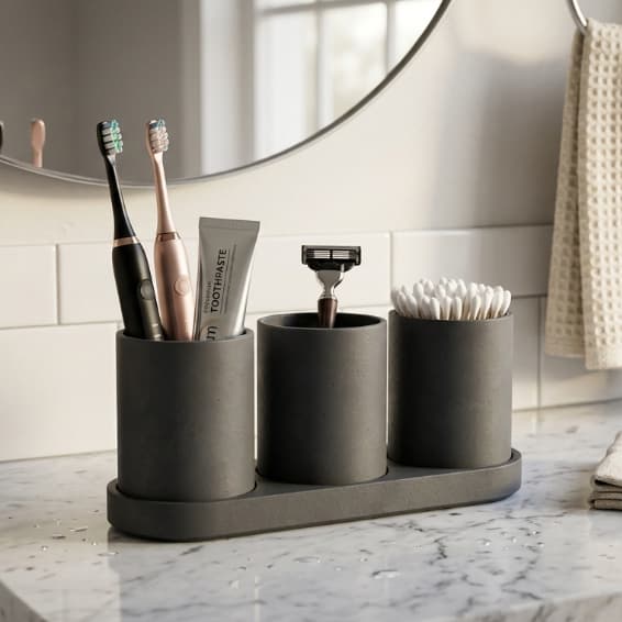Kit Porta Escova e Acessórios 3 Copos – Design Moderno
