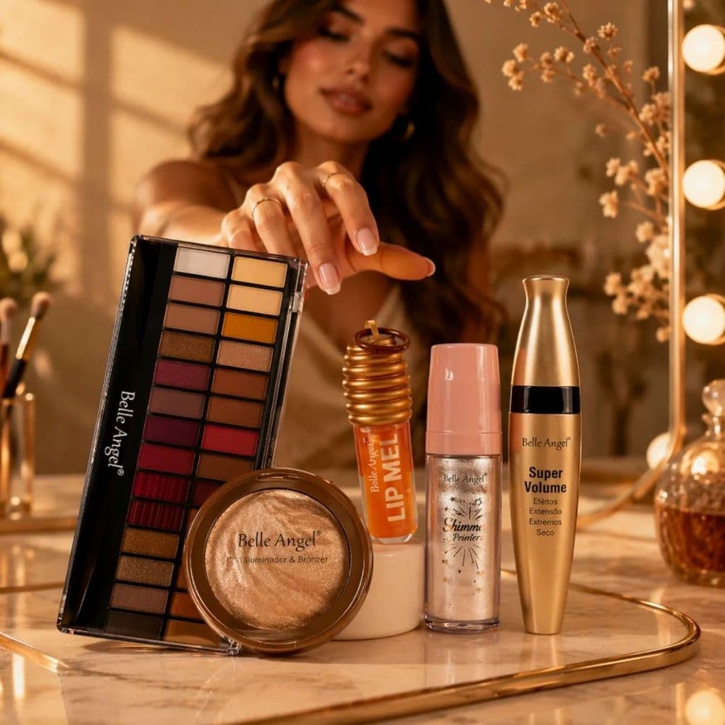 Kit Makeup Belle Angel Completo Paleta + Rímel + Gloss e Iluminador