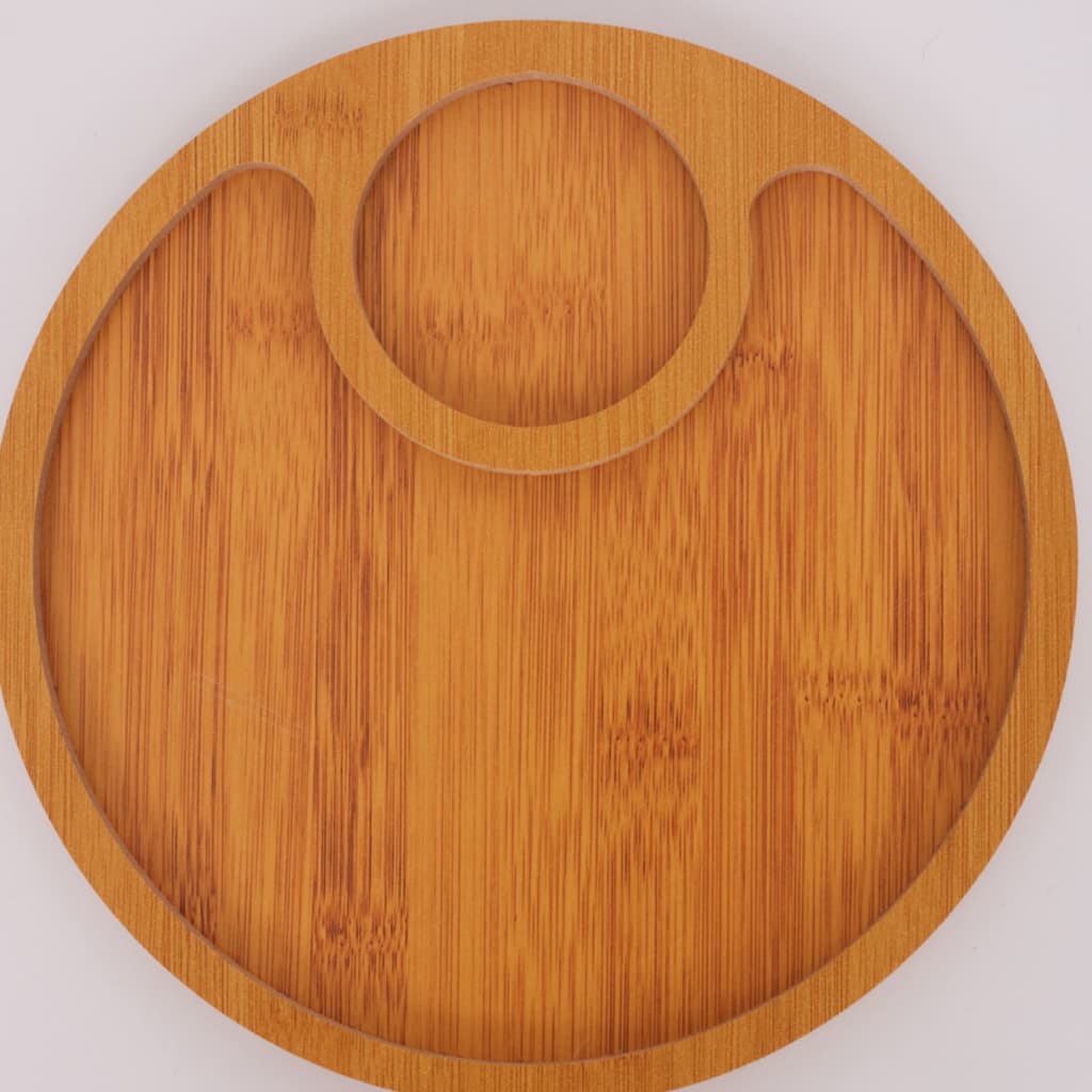 Gamela Petisqueira De Bambu Redonda Com 2 Divisórias Aperitivos Frios Bambu 30X30X1,5cm