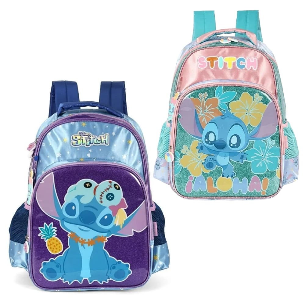 Mochila De Costas bolso na frente Escolar Infantil Stitch Luxcel Original