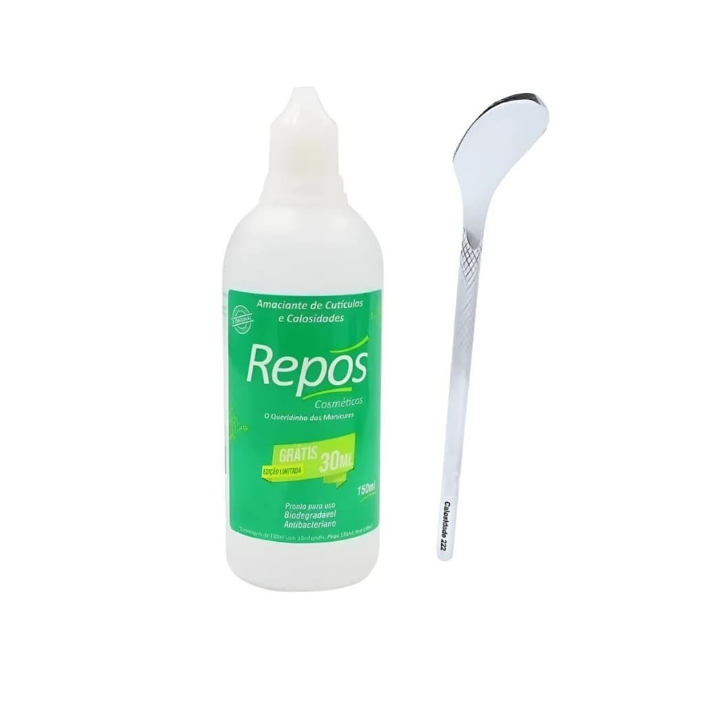 Amaciante de Cutículas e Calosidades 150ml Repos + Espátula Ref 222 Feito em Aço Inox Cutemax
