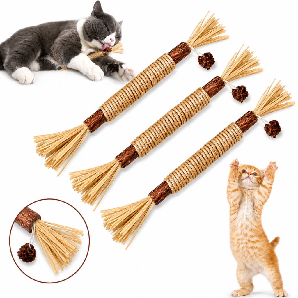 Vara Pet Catnip Brinquedo Gatos Bastão Interativo Natural Palitos Sticks Mastigáveis
