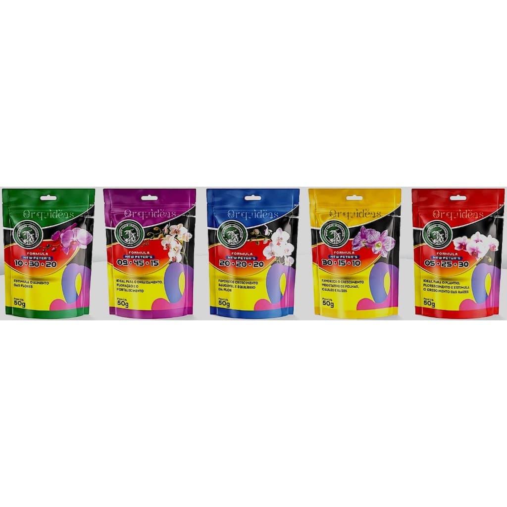 ADUBO KIT  Fertilizante para ORQUÍDEAS Completo 5 Fórmulas 50g Alta Performance Floração Crescimento Raiz