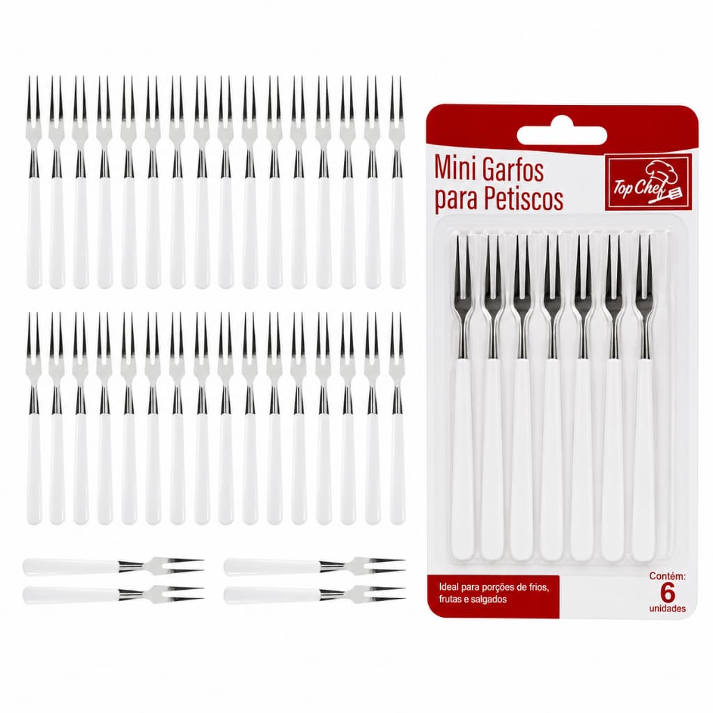 Kit 36 Garfinhos Para Petiscos Frutas Queijo Aperitivo Frios Aço Inox Branco Cozinha Reuniões