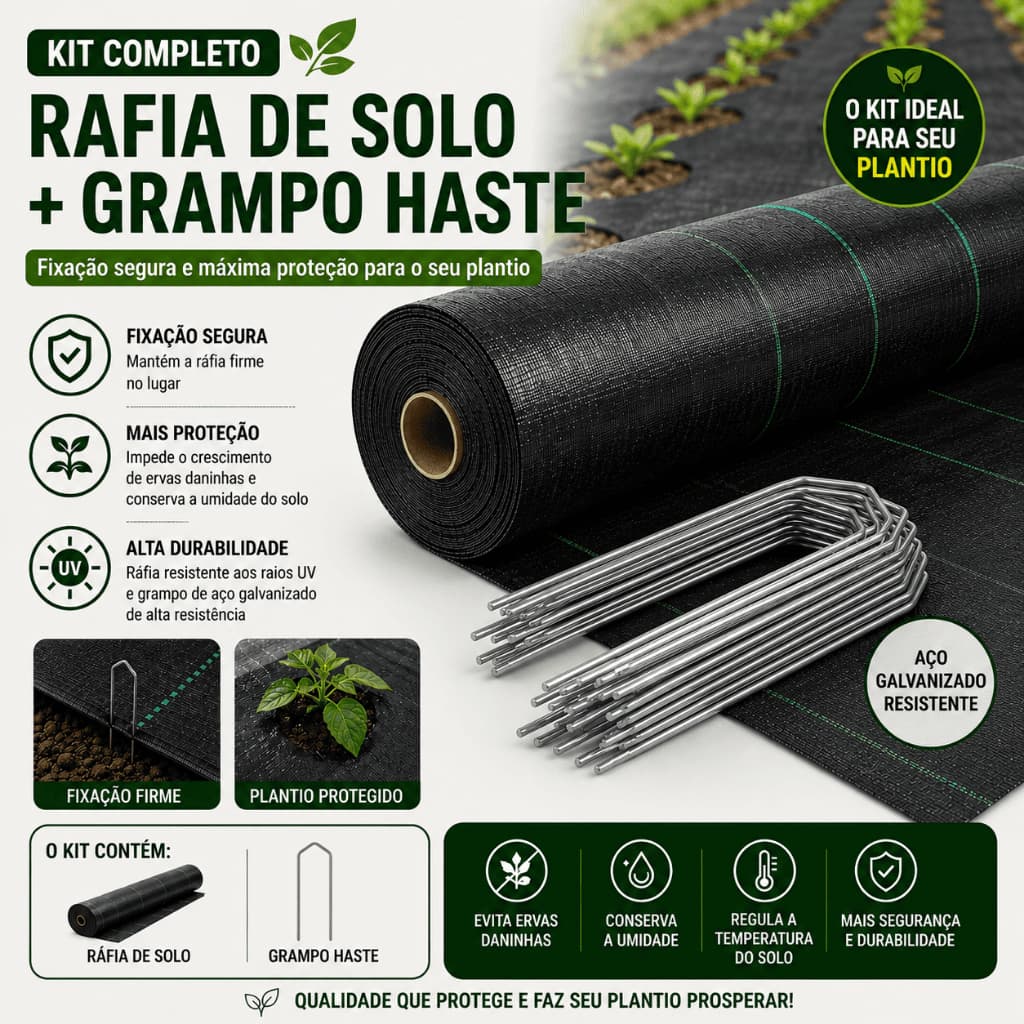 Ráfia de Solo Preta 3,60x2 + 10 Grampos de Fixação Para Barraca Acampamento  Plantio e Camping