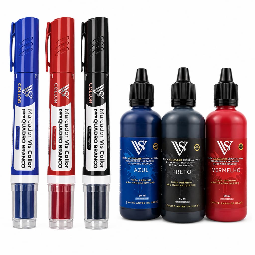 kit Tinta Premium Para Pincel De Quadro de Escola Lousa 3 Frasco 60ML+ 3 Pincel Maracador Canetão