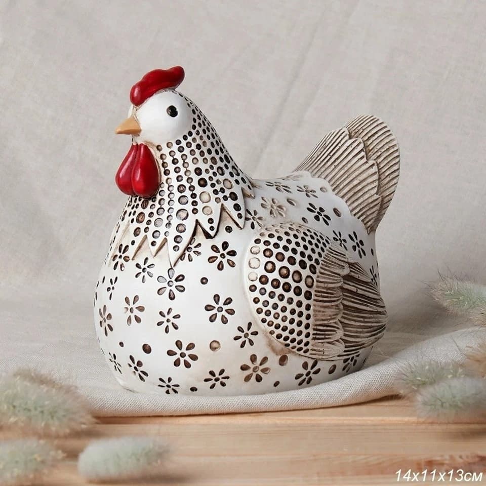 Galinha Galo de Resina Enfeite Decorativo 14cm Estilo Rústico Fazenda Cozinha Decoração Elegante