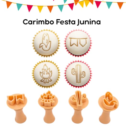 Arraia Kit Festa Junina Julina Carimbos para Brigadeiro e Doces Decoração Caipira Criativa 3x2cm KIT 4 PEÇAS