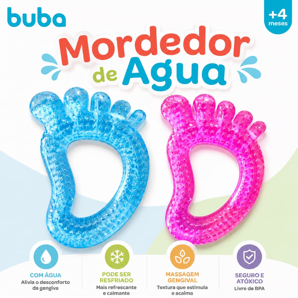 Mordedor de água Buba Bebê Gelado Refrigerável Menino e Menina Azul e Rosa