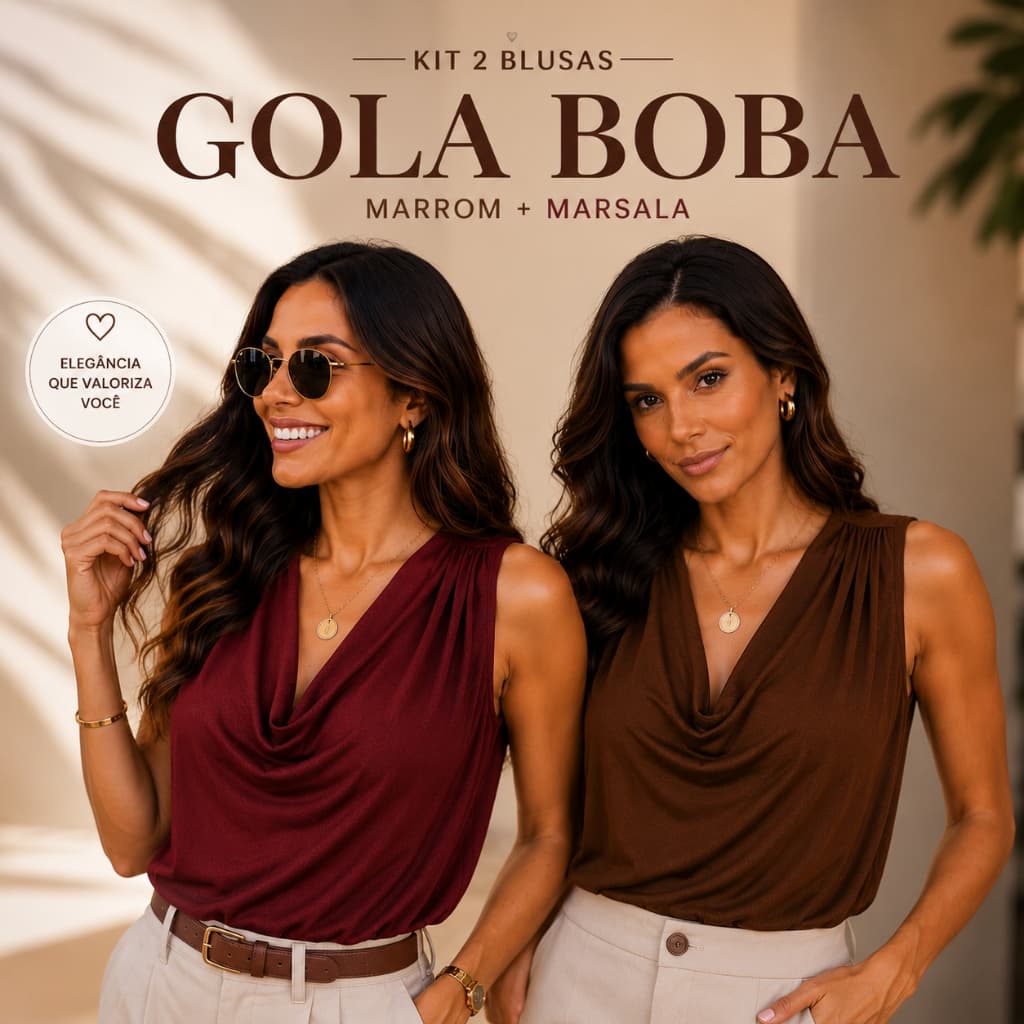 Blusa Regata Feminina Gola Boba Suplex Premium Degage Elegante Moda Verão Kit com 2