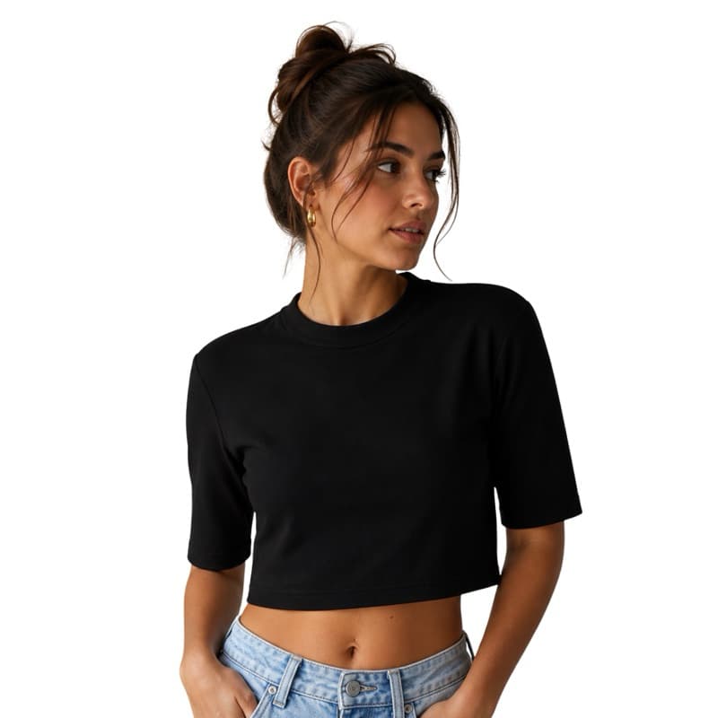 Cropped Feminino Oversized Algodão Premium Manga Curta Blusa Casual Básica