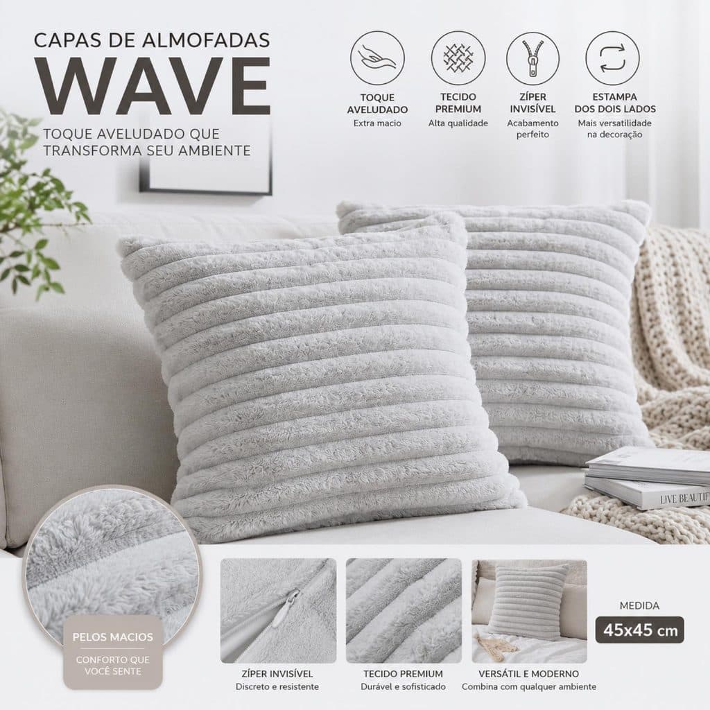 Kit 2 Capas De Almofadas Luxo Soft Wave Decoração Sofá Sala 45x45 - Novadecora