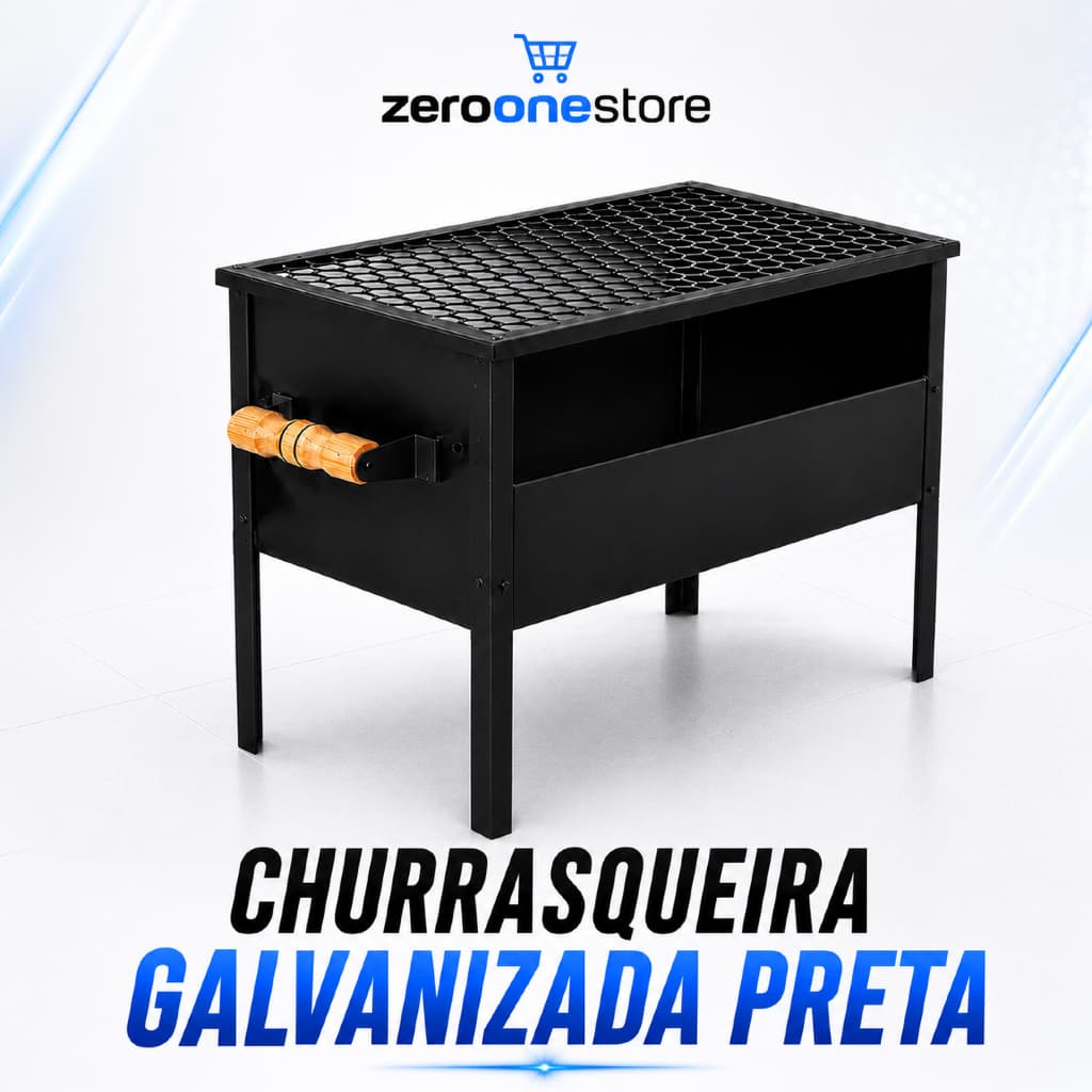 Churrasqueira Portátil Galvanizada Preta ZeroOneStore