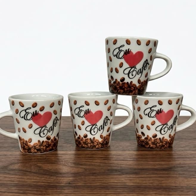 Kit Canecas 120ml Amo Café Faixa Xícara Chá Café Porcelana Personalizado Café Presente Elegante Café Manhã