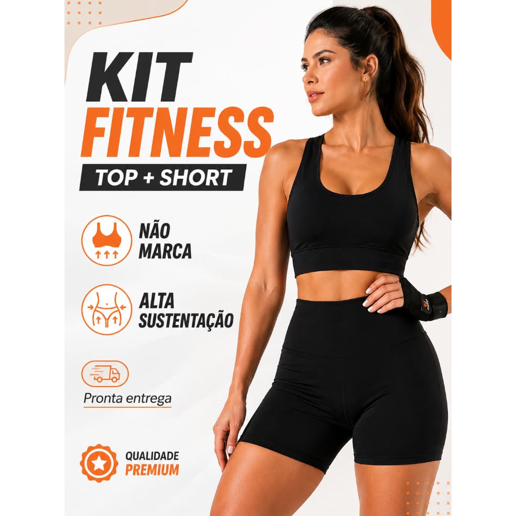 Kit Fitness Feminino Top + Short Cós Alto Alta Top Alta Sustentação Academia