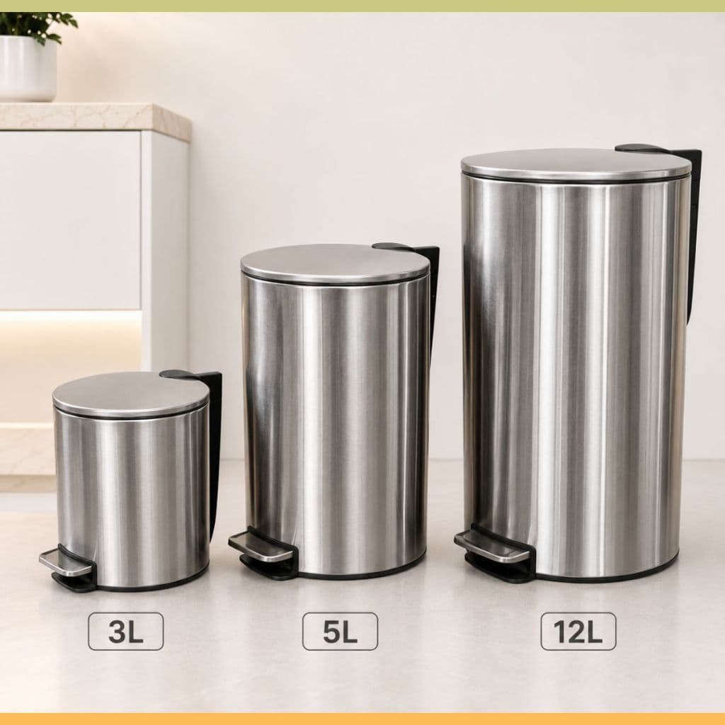 Lixeira Inox 3L 5L 12L Pedal Cesto Removível Redonda Multiuso Cesto Lixo Banheiro Cozinha Escritório