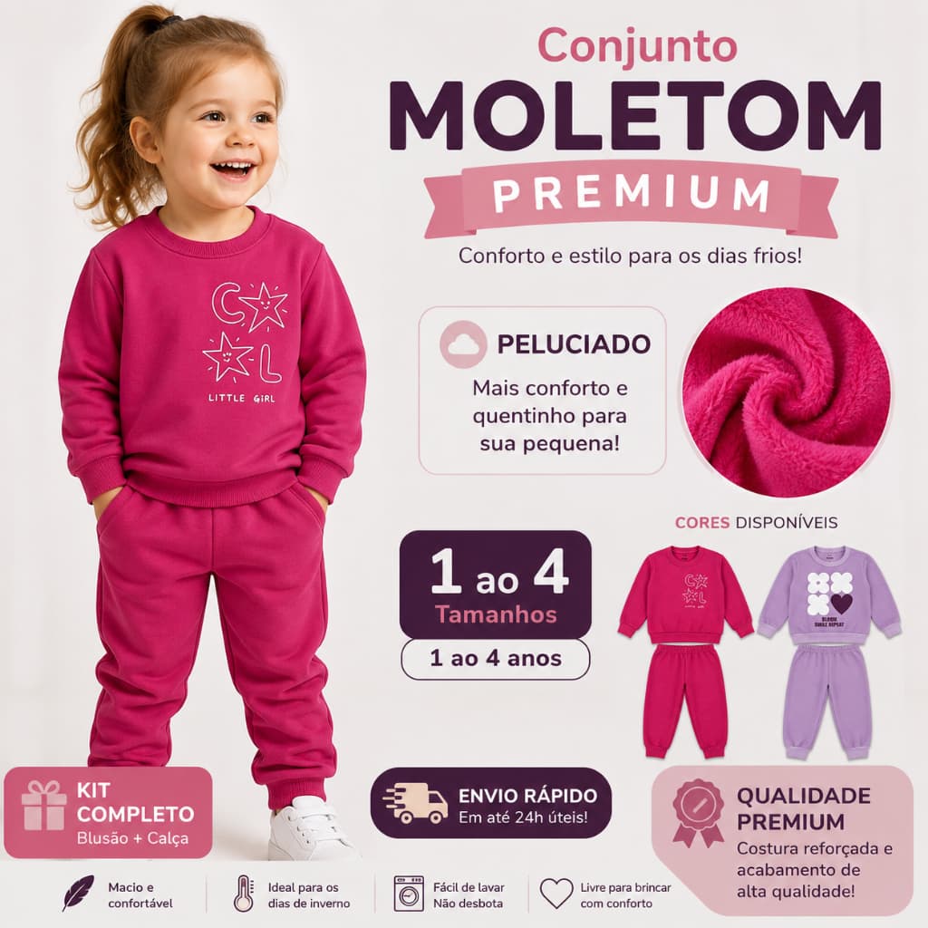Kit 02 Conjuntos Moletom Infantil Peluciado Premium 1-4