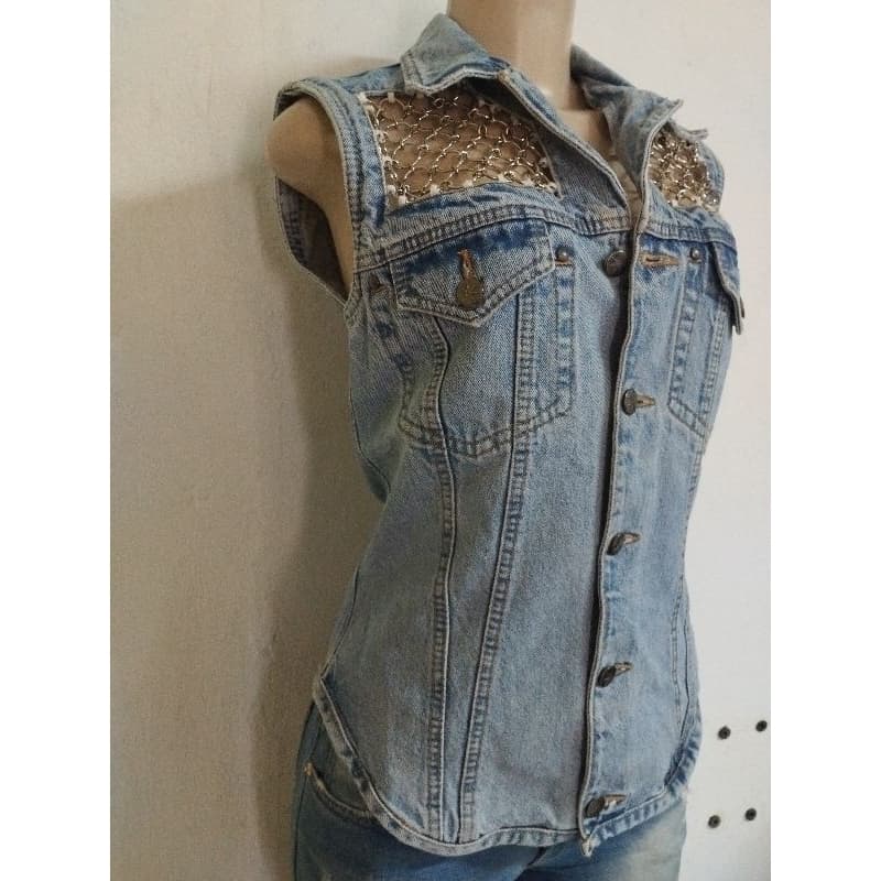 Colete jeans feminino, blusa feminina, Rock, Heavy metal, Veste 36/38.