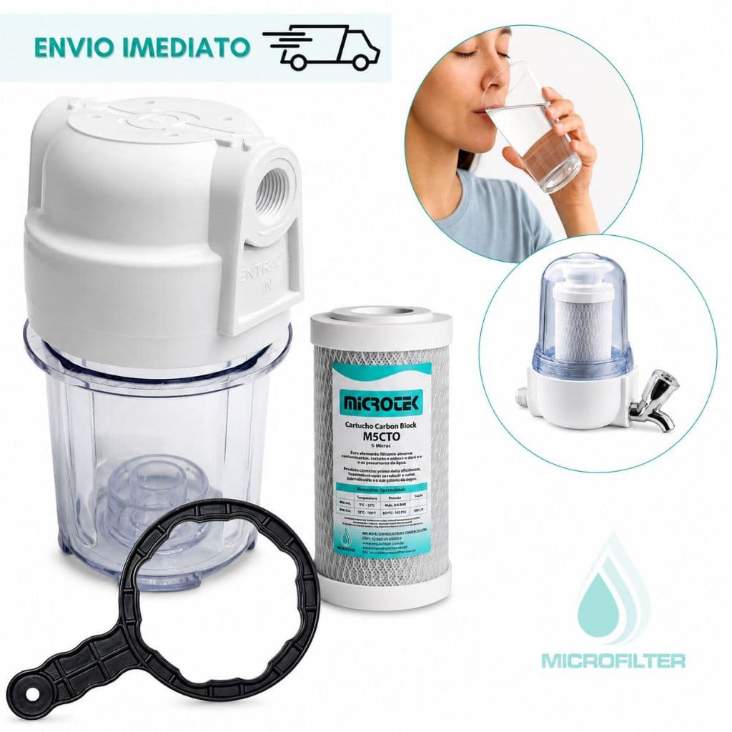 Filtro De Água Direto Na Torneira Compacto Com Refil Carbon Block Remove Cloro e Odores Pronto Uso
