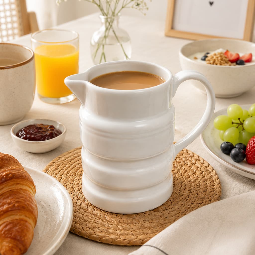 Leiteira Pequena Porcelana Branca 300Ml Ideal para Café da Manha Chá Café e Leite