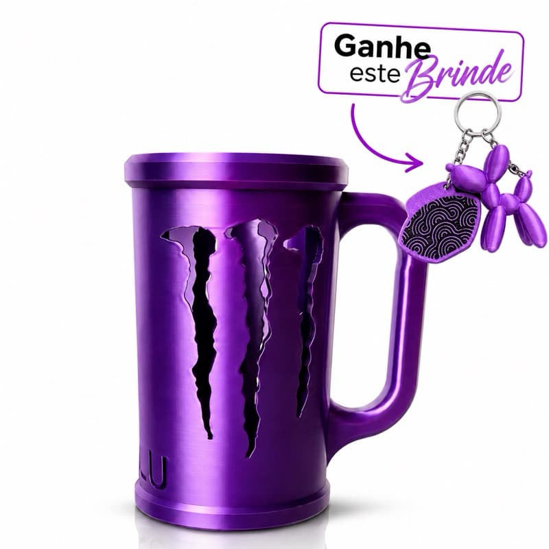 Monster Porta Energético 3D  Personalizado + Tampa e Abridor de Lata + Chaveiro Cachorrinho Brinde