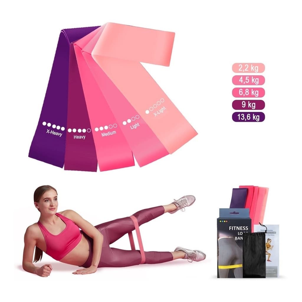 Kit 5 Faixas Mini Band Elástico P/ Treino Pilates Yoga